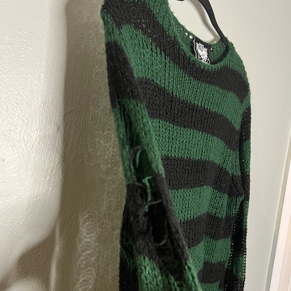 We Are the Weirdos KillStar ABSINTHE KNIT green black striped distressed SWEATER - Picture 7 of 11